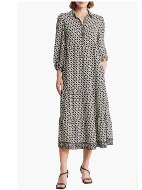 Max Studio NWT Crepe Tiered Maxi Dress Black Ivory Size M